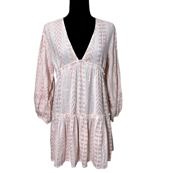 blue island Dresses & Skirts - Blush Shimmery Boho Babydoll Mini Dress Small Festival Fairy Coquette Peasant